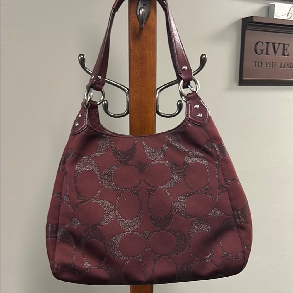 Coach Burgundy Shoulder Bag with Front Buckle Pocket - Picture 2 of 8